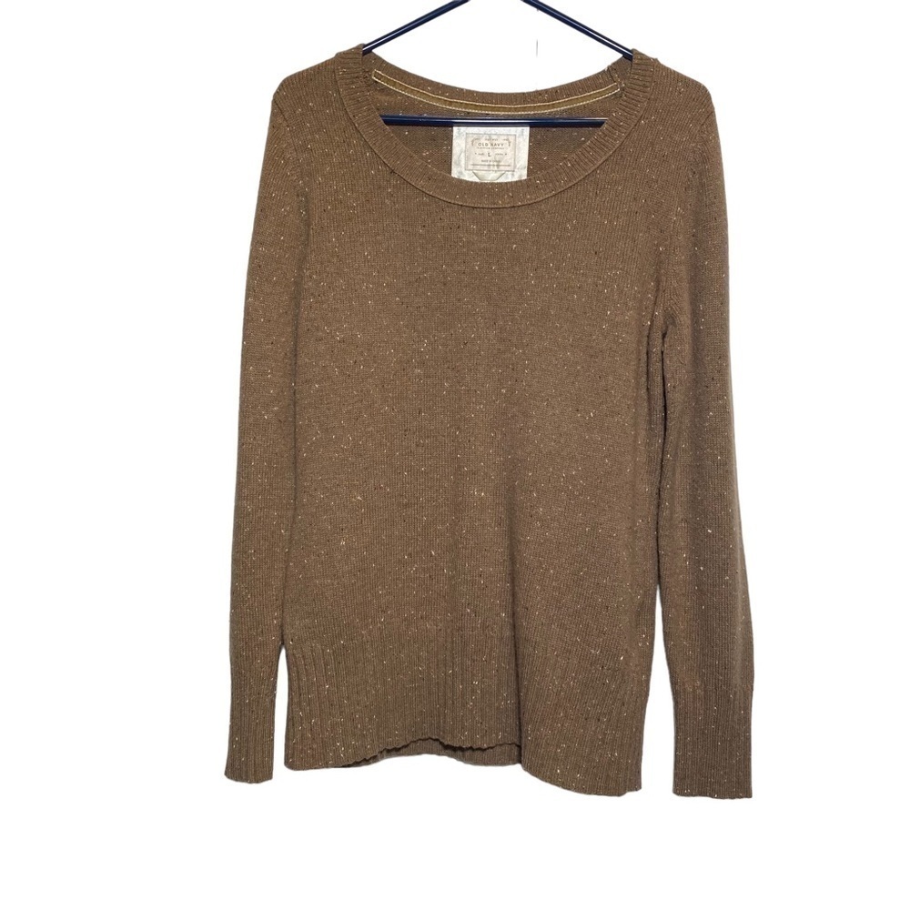 Old Navy women tag size Large light brown speckle knit sweater lambs wool blend